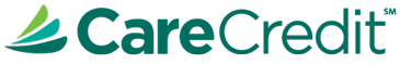 CareCredit logo with green and teal stylized leaf shapes to the left and the words "CareCredit" in bold green letters, often seen at veterinarian offices to help pet owners manage vet expenses.