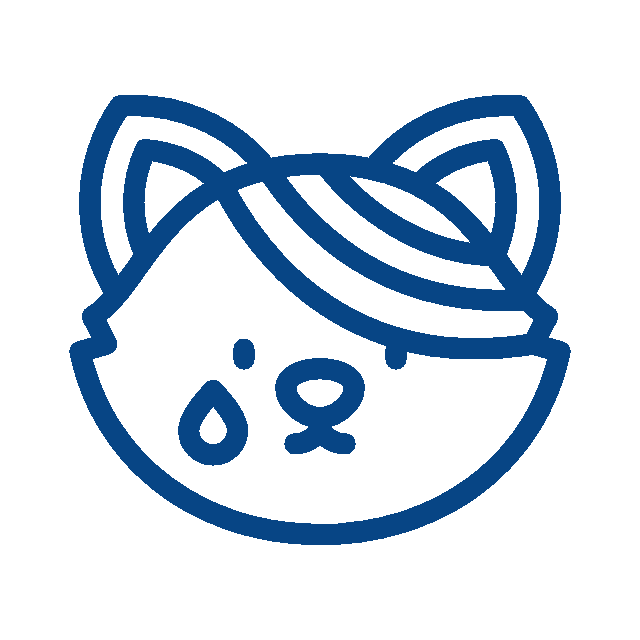 A simple blue line drawing of a cat’s face with one teardrop and a sad expression, perfect for a vet’s office or to represent veterinarian care and compassion.