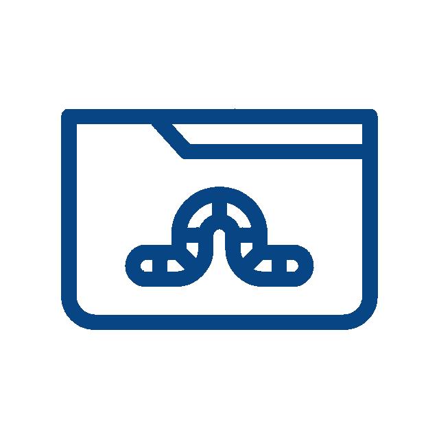 Blue line icon of a folder with a knot or looped rope symbol inside, suggesting a secure or restricted vet file—ideal for veterinarian records needing extra protection.