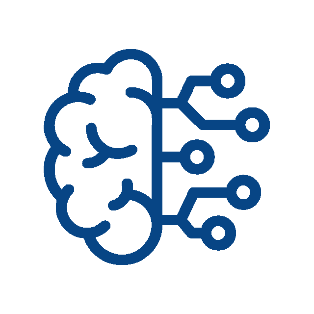 A blue icon of a brain on the left merges with circuit lines on the right, symbolizing the connection between veterinarian intelligence and technology in modern vet practices.