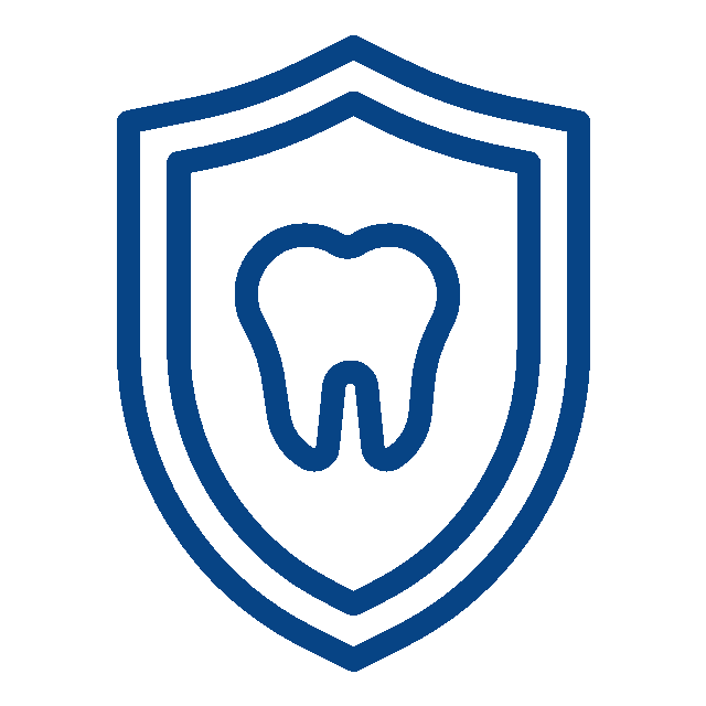 Animated blue line icon of a tooth inside a shield